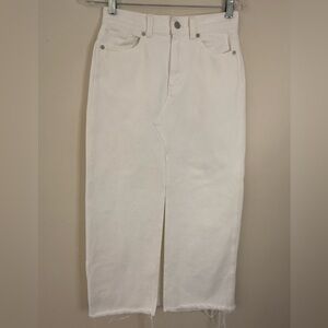 Madewell white denim raw hem distressed maxi skirt SZ 23” waist